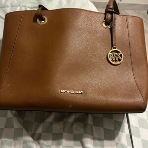 Michael Kors Brown Leather Tote with Gold Hardware